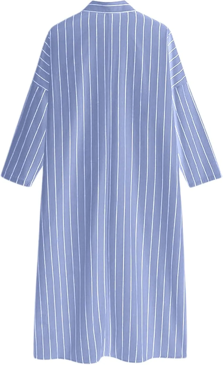 Women Casual V Neck Striped Shift Dress Long Sleeve Hem Sundress Loose Long Maxi Cotton Shirt Dress with Pockets