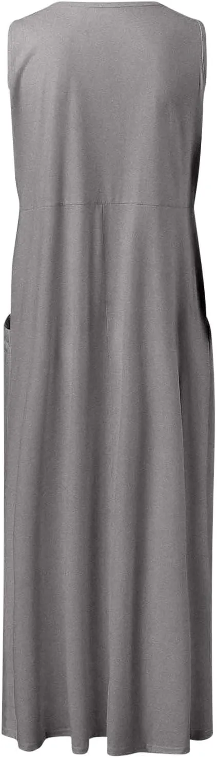 Women Cotton Linen Maxi Dress 2025 Summer Sleeveless Casual Beach Dresses Flowy Vacation Tank Long Dress with Pockets