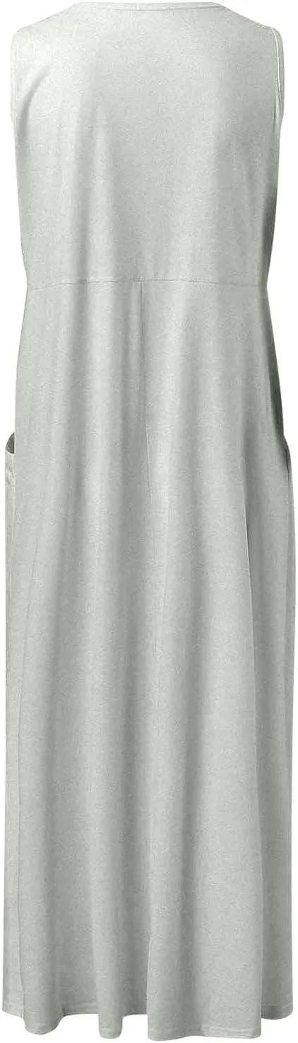 Women Cotton Linen Maxi Dress 2025 Summer Sleeveless Casual Beach Dresses Flowy Vacation Tank Long Dress with Pockets
