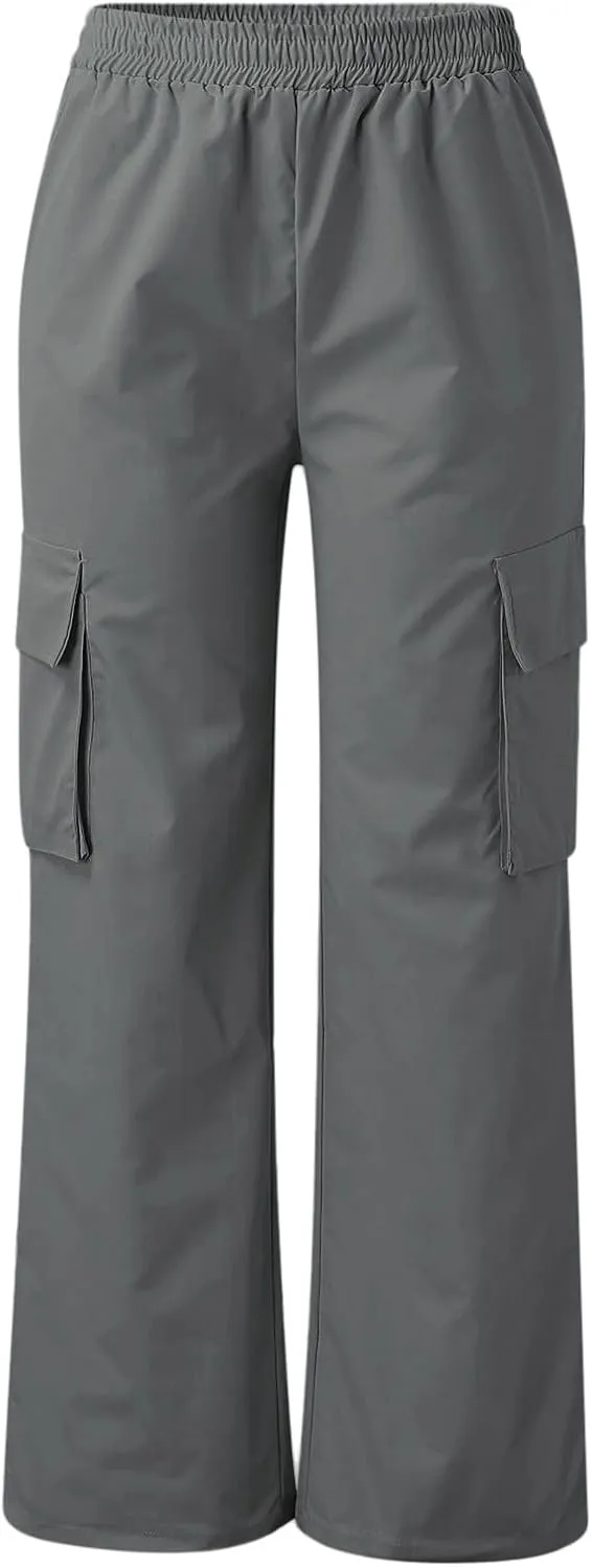 Women High Waisted Wide Leg Cargo Pants Button Down Loose Casual Trendy Work Trousers with 2 Pockets