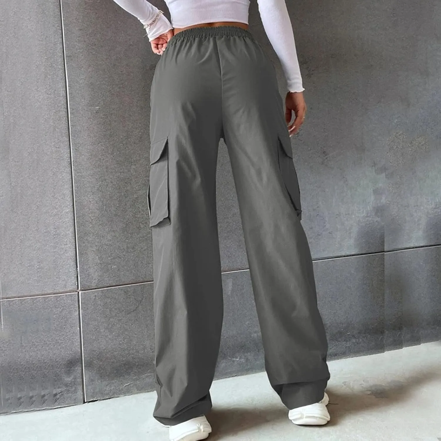 Women High Waisted Wide Leg Cargo Pants Button Down Loose Casual Trendy Work Trousers with 2 Pockets