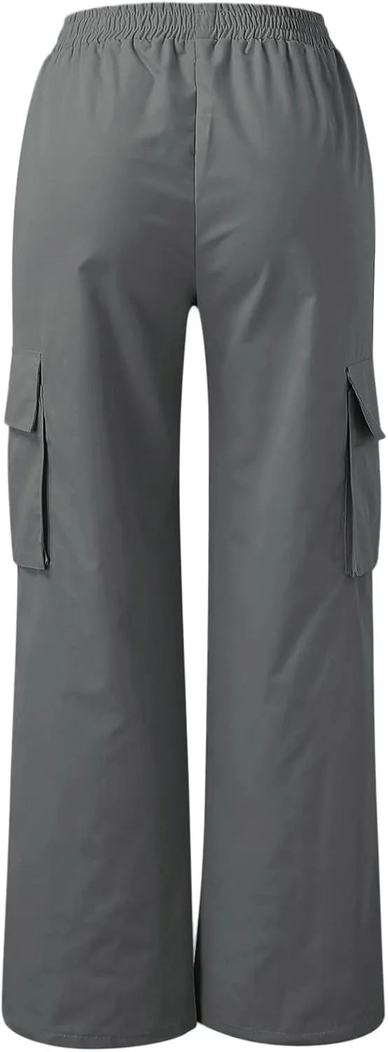 Women High Waisted Wide Leg Cargo Pants Button Down Loose Casual Trendy Work Trousers with 2 Pockets
