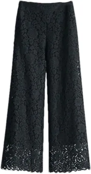 Women Lace Wide Leg Pants Bottoms Loose Straight Trousers High Waist Solid Color Summer Pant
