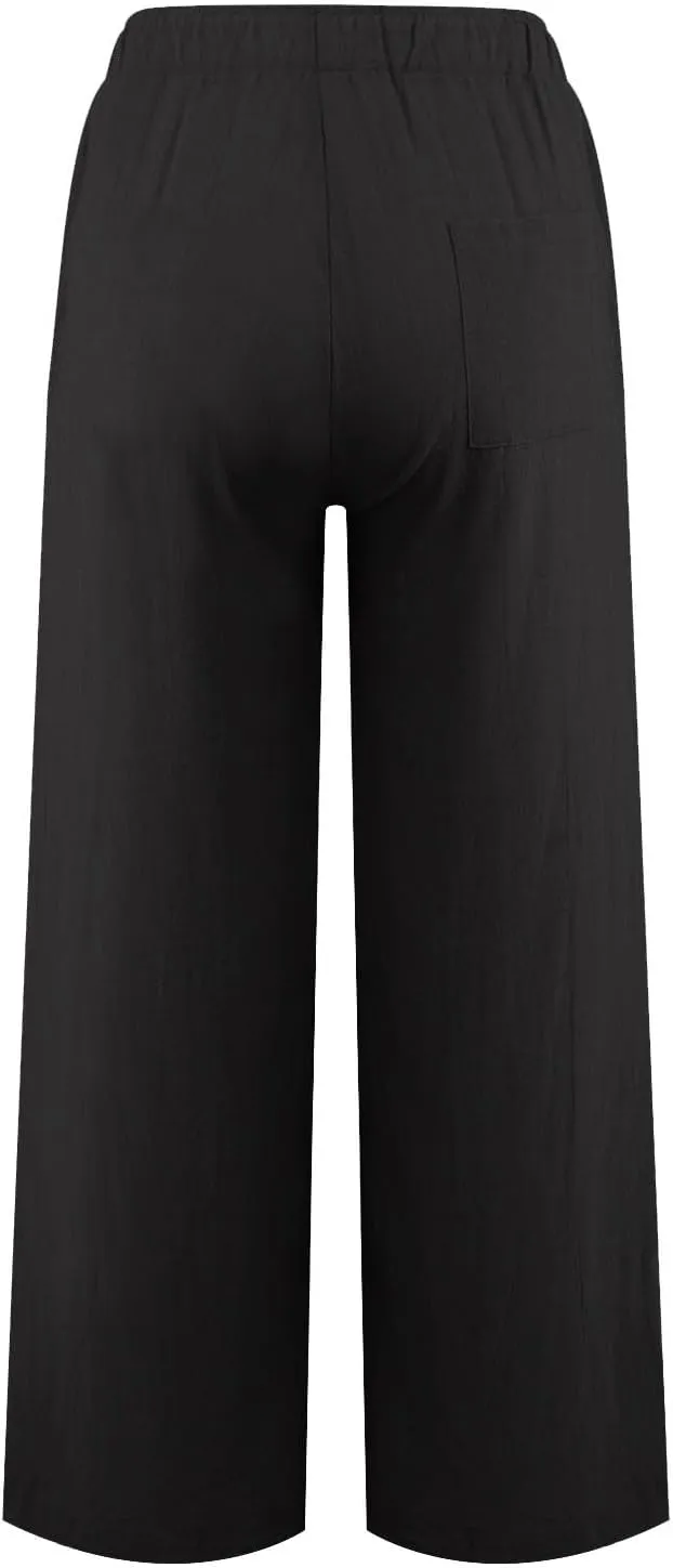 Women Linen Pants Summer Casual Beach Pants Drawstring High Waisted Wide Leg Pants Loose Trousers with Pockets