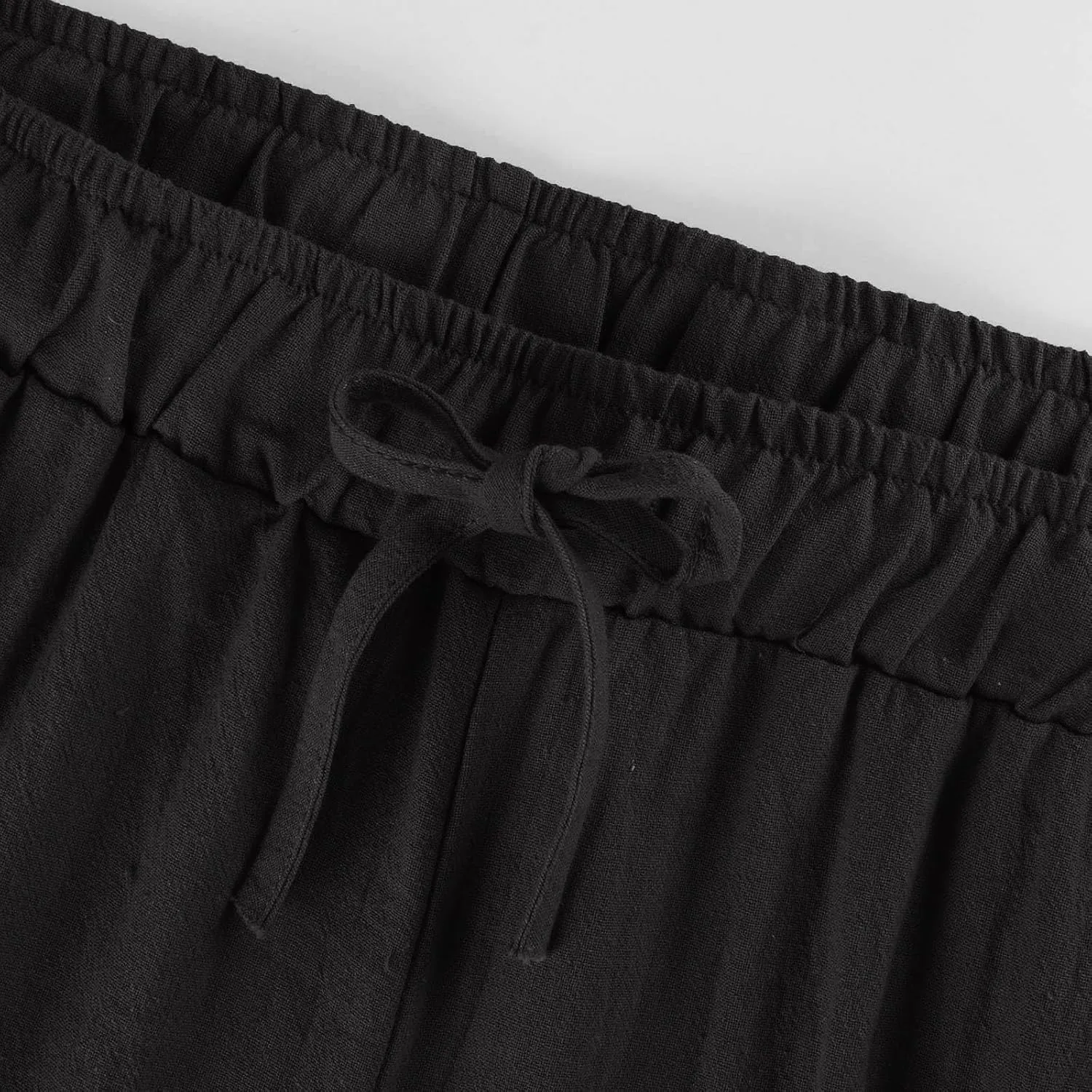 Women Linen Pants Summer Casual Beach Pants Drawstring High Waisted Wide Leg Pants Loose Trousers with Pockets