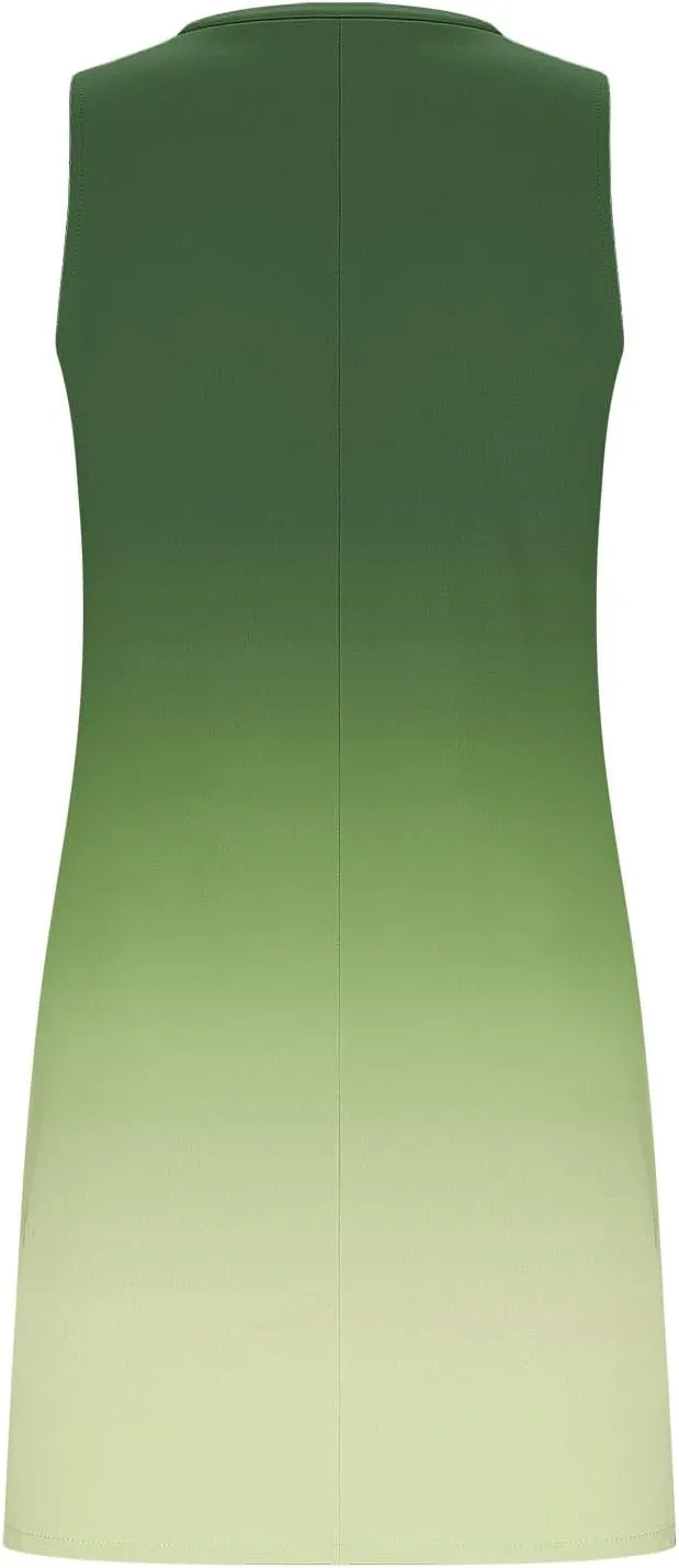 Women Mini Dresses Gradient Slit Side Colorblock Sleeveless V Neck Slim Beach Tank Dress Summer Casual Sundress