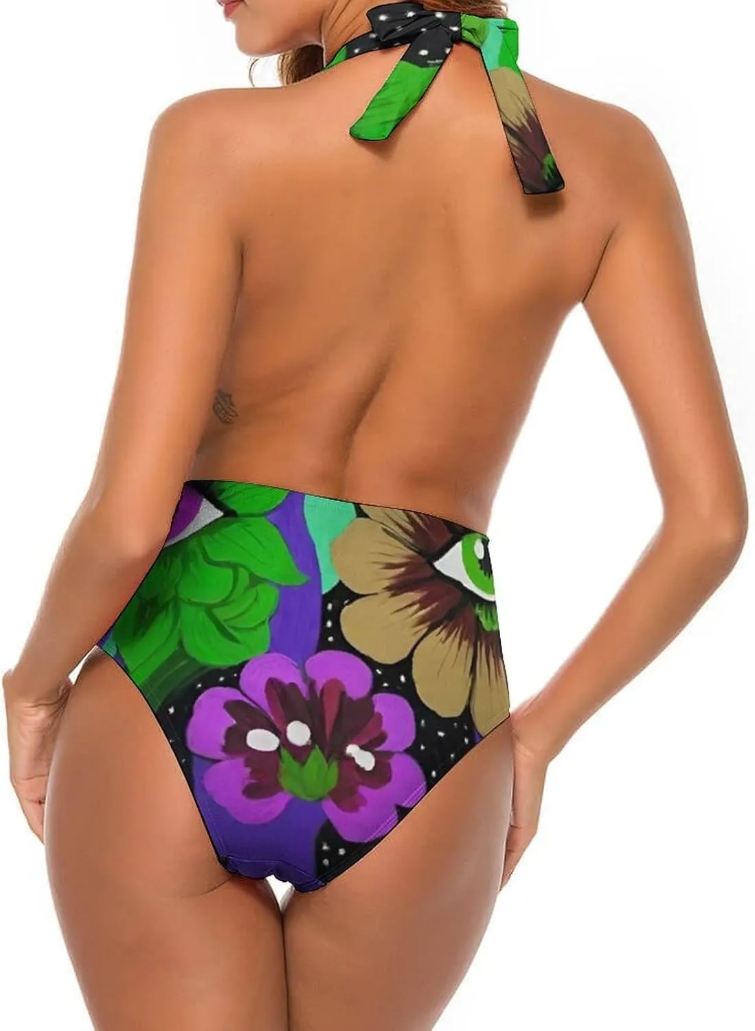 Women One Piece Swimsuit Monokini Backless V Neck Swimwear Cheeky Beachwear