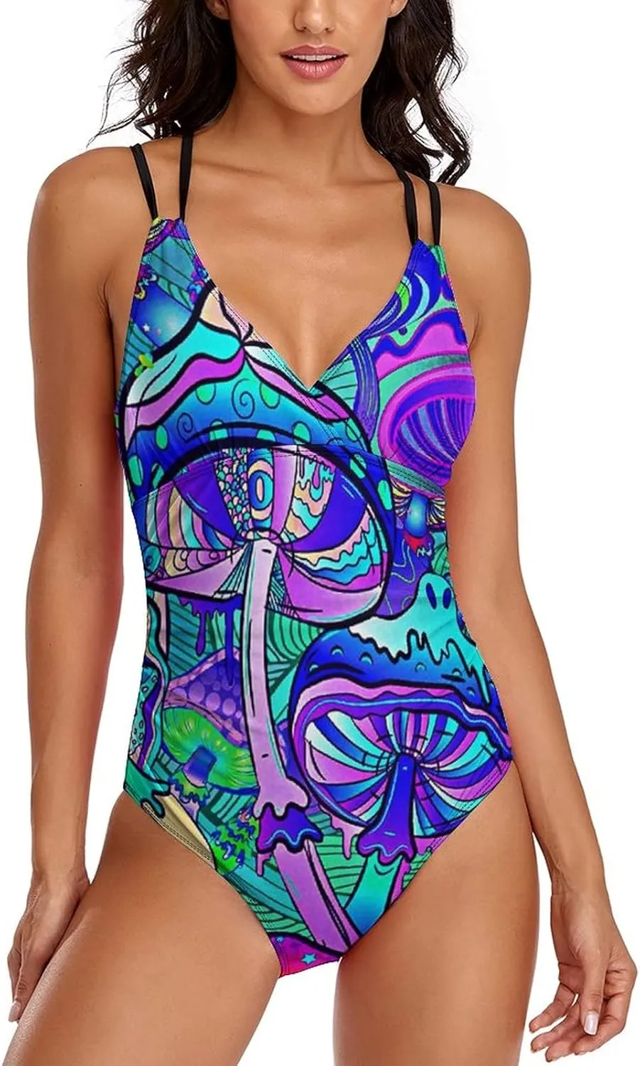 Women One Piece Swimsuit Monokini Halter Neck Swimdress Retro Boho Beachwear