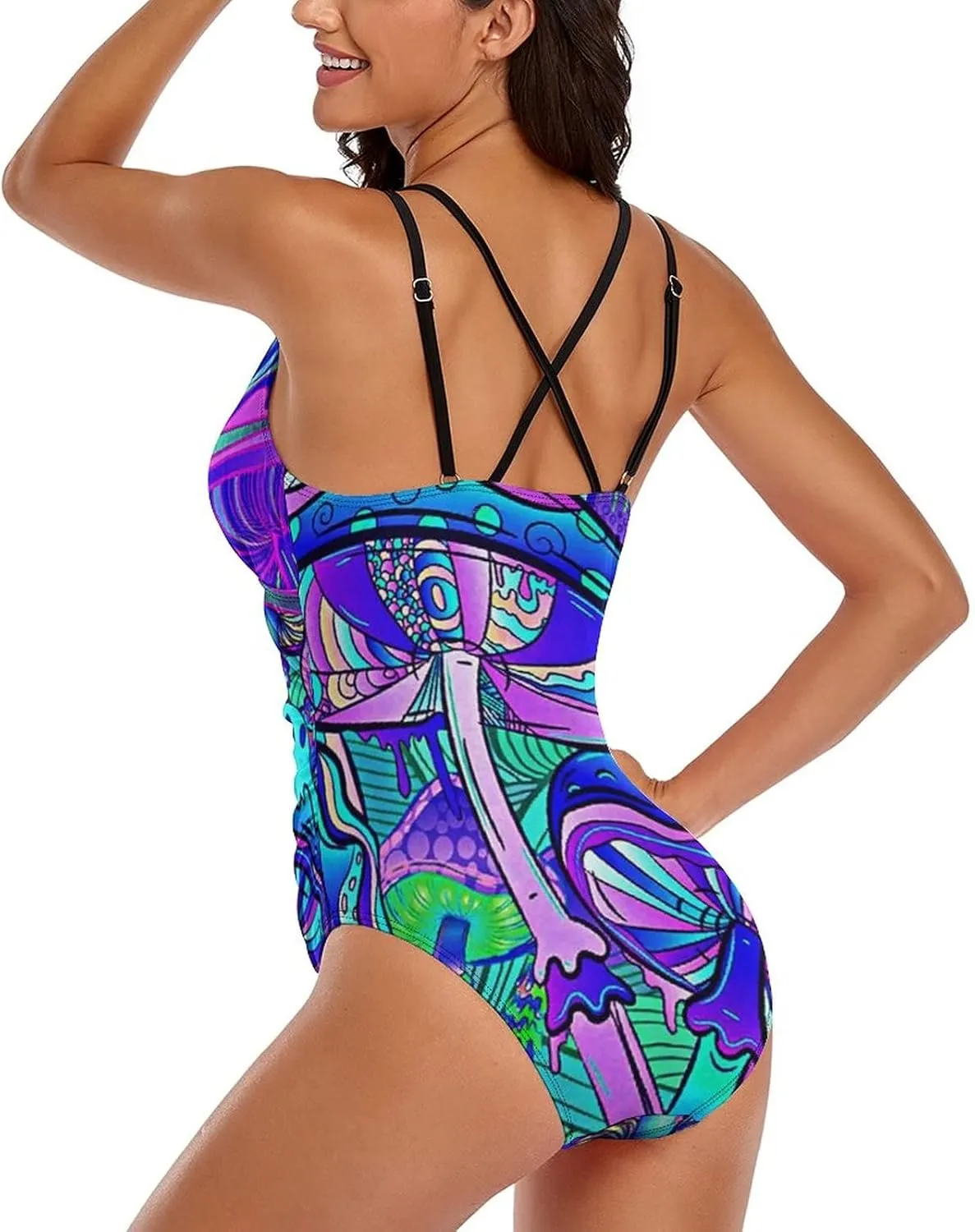 Women One Piece Swimsuit Monokini Halter Neck Swimdress Retro Boho Beachwear
