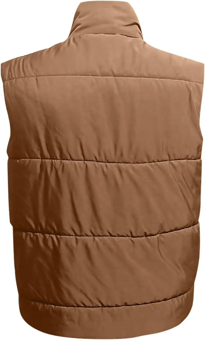 Women Packable Down Puffy Outwear Vest Up Collar Sleeveless Winter Warm Zipper Jacket with Outerwear Padded Jacket