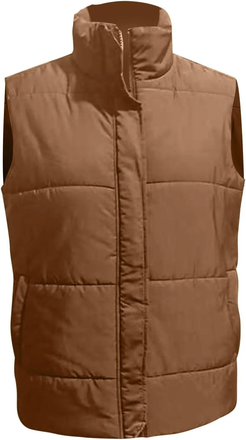 Women Packable Down Puffy Outwear Vest Up Collar Sleeveless Winter Warm Zipper Jacket with Outerwear Padded Jacket