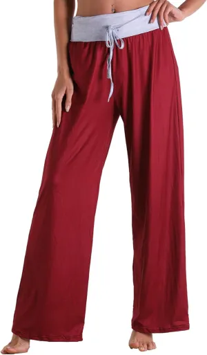 Women Pajama Pants Comfy Lounge Wide Leg Casual Stretch Palazzo Drawstring Pj Bottoms Pants S-3XL