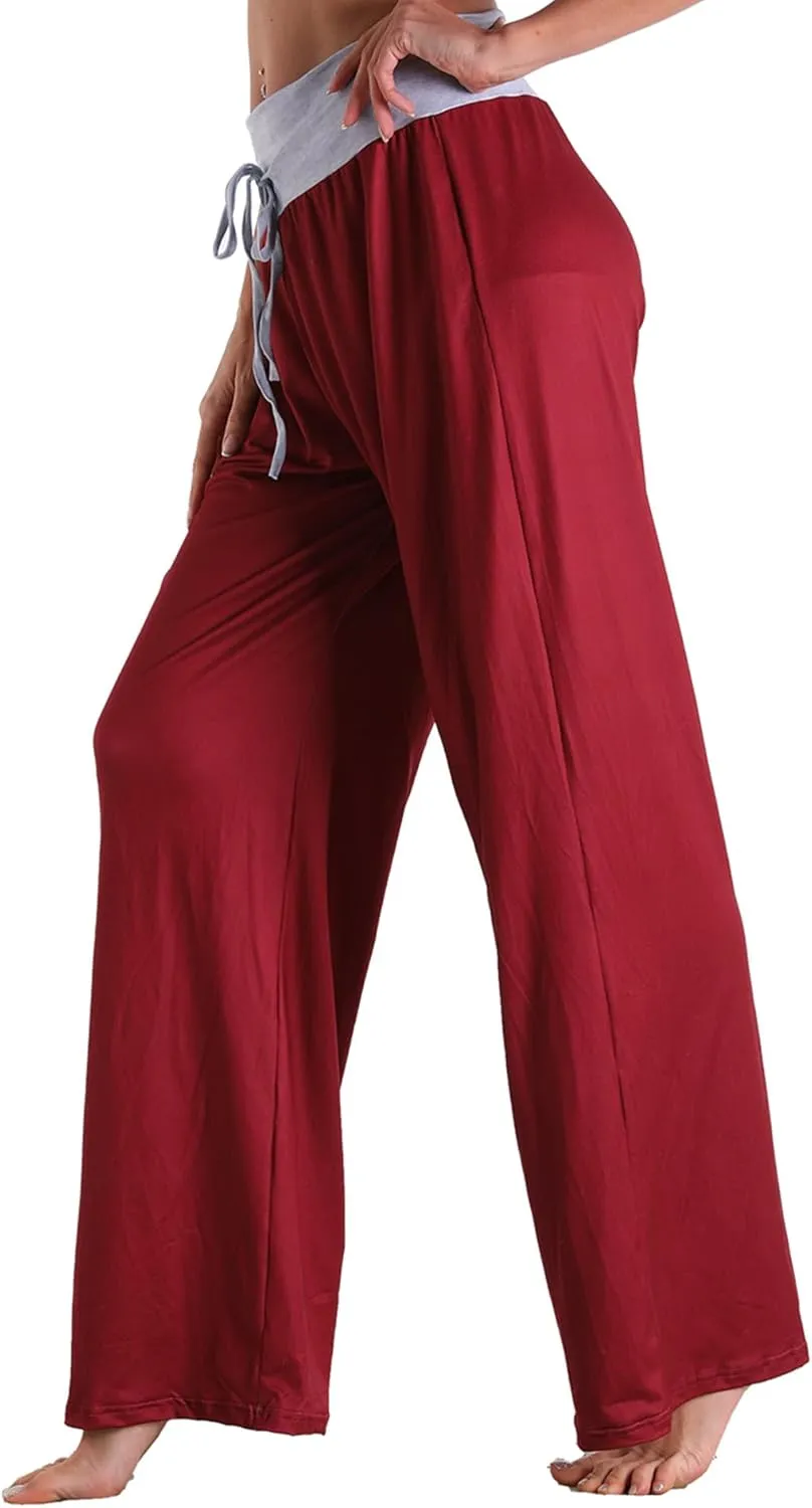 Women Pajama Pants Comfy Lounge Wide Leg Casual Stretch Palazzo Drawstring Pj Bottoms Pants S-3XL