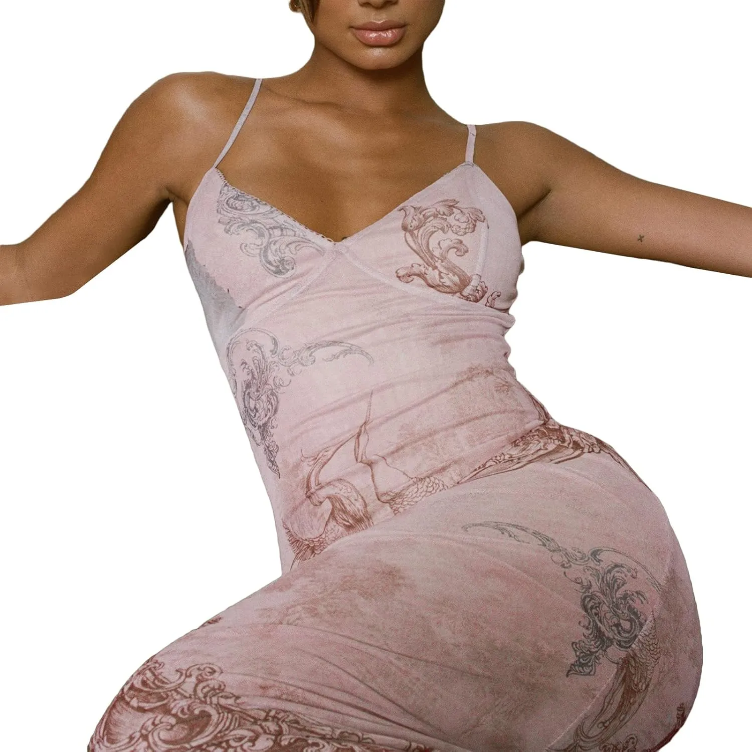 Women Sleeveless Floral Print Maxi Dress Sexy Backless Bodycon Long Dress Evening Cocktail Party Dress