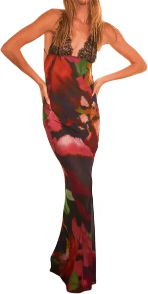 Women Sleeveless Floral Print Maxi Dress Sexy Backless Bodycon Long Dress Evening Cocktail Party Dress