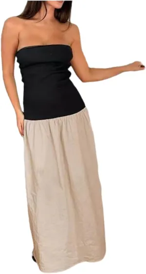 Women Summer 2024 Strapless Maxi Tube Dress Tie Dye Bodycon Backless Party Club Long Dresses