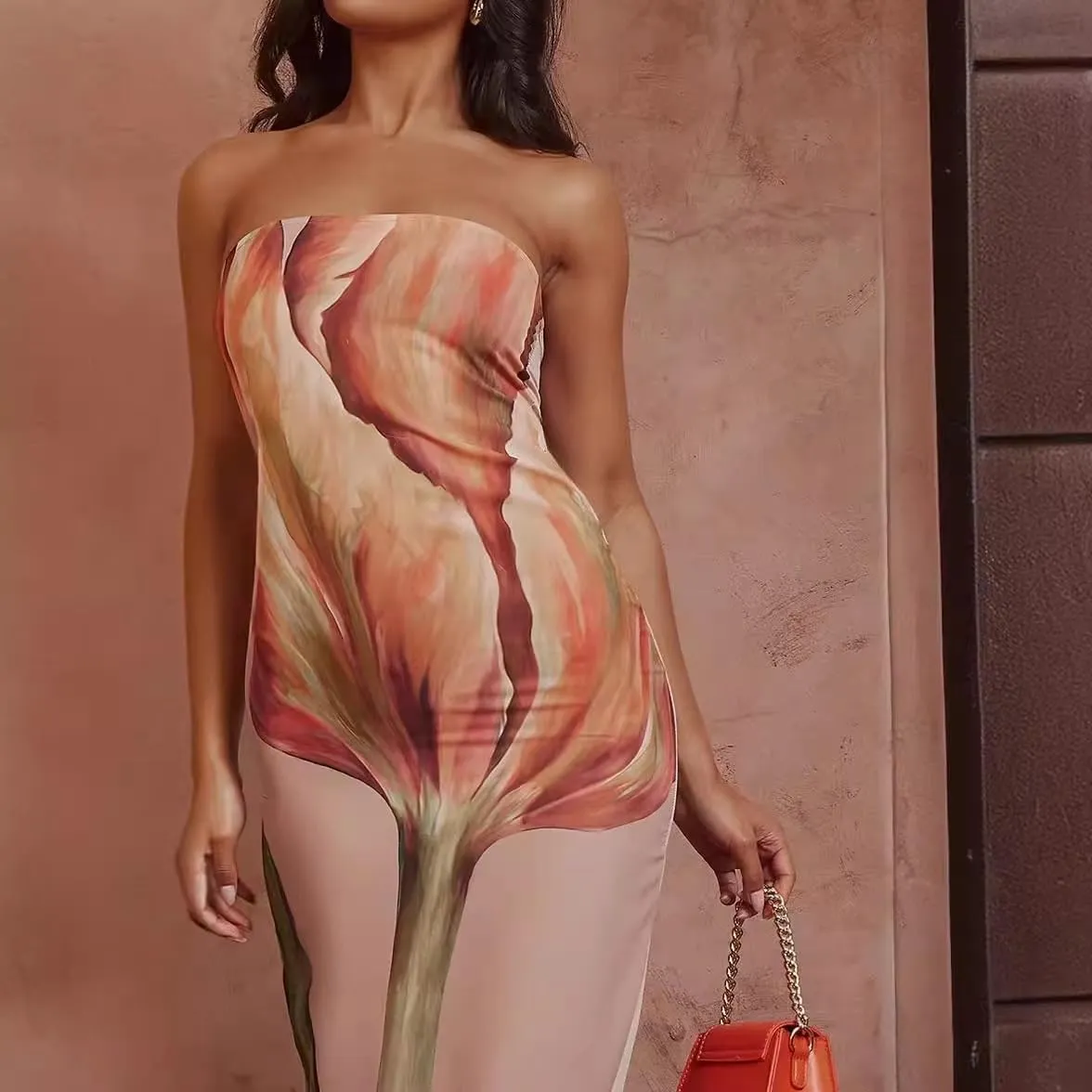 Women Summer 2024 Strapless Maxi Tube Dress Tie Dye Bodycon Backless Party Club Long Dresses