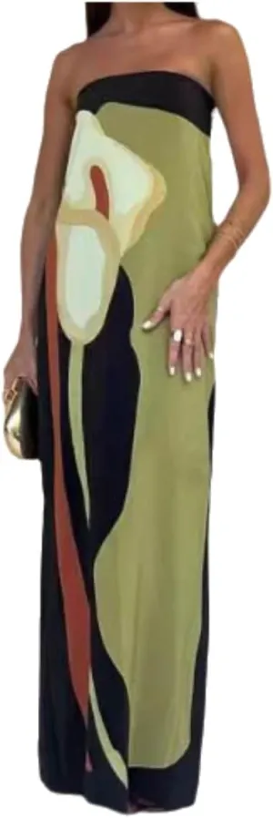 Women Summer 2024 Strapless Maxi Tube Dress Tie Dye Bodycon Backless Party Club Long Dresses