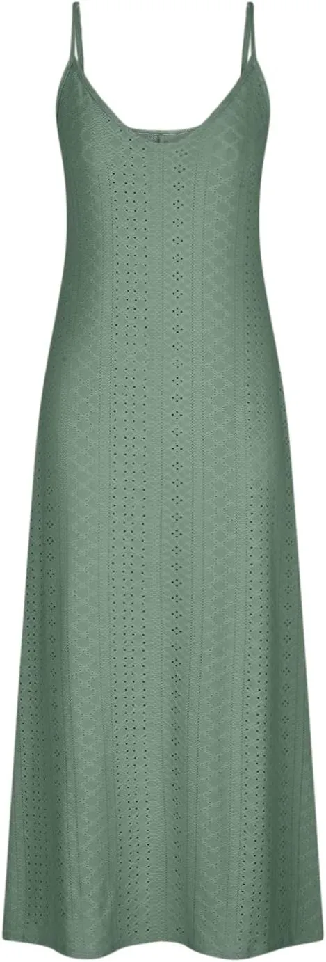Women Summer 2025 Maxi Dresses Vacation Hollow Out Spaghetti Strap Sundress V Neck Ankle Length Ladies Dress