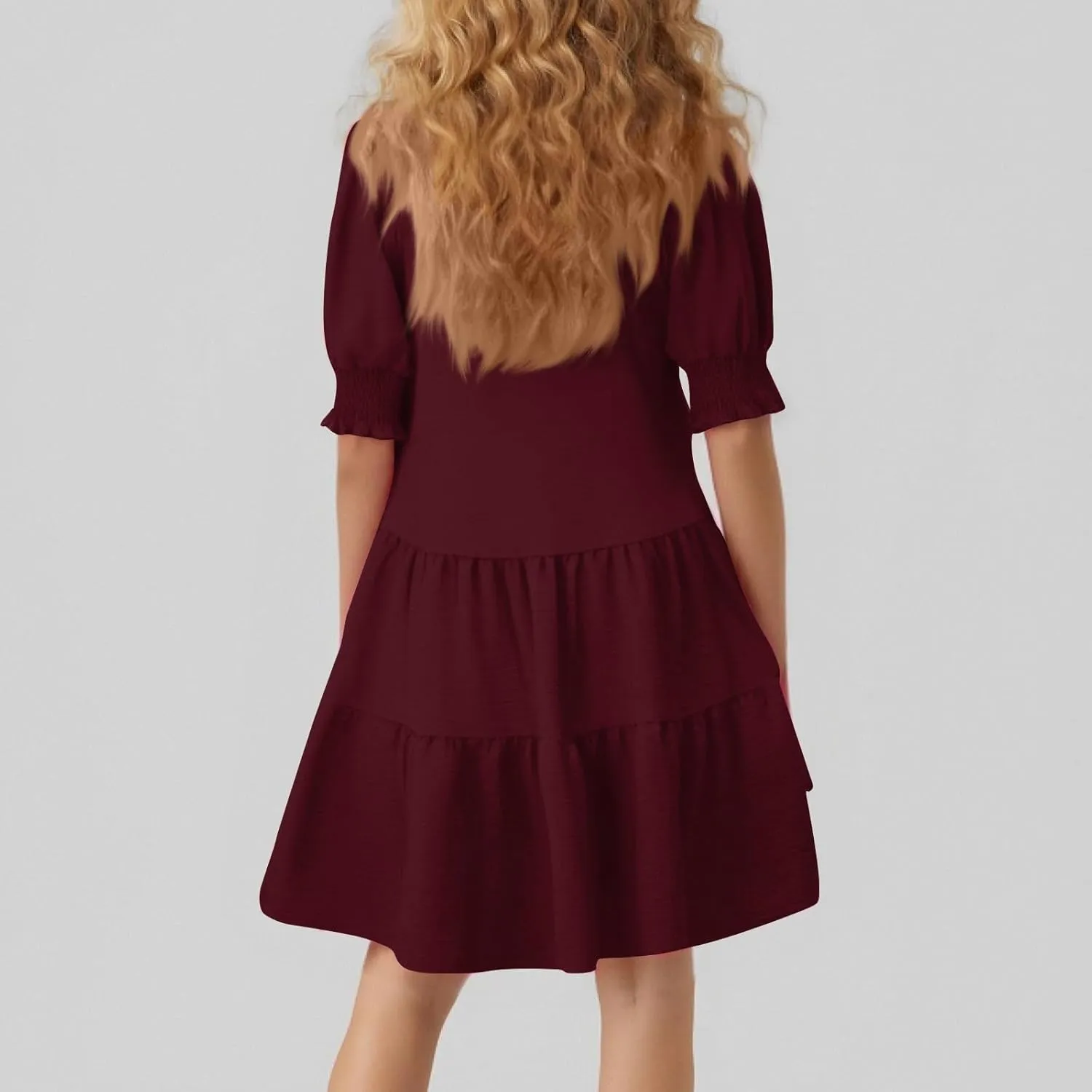 Women Summer Dresses 2025 Casual Lapel Collared V Neck Mid Sleeved Pleated Midi Dresses Short Sleeve Solid Dresses