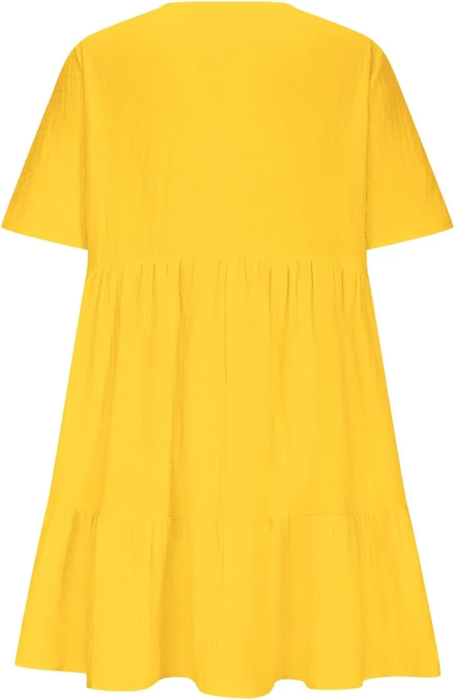 Women Summer Mini Dresses Short Sleeve V Neck Loose Smocked Tiered Flowy Pleated Cute Babydoll Dress with Pockets