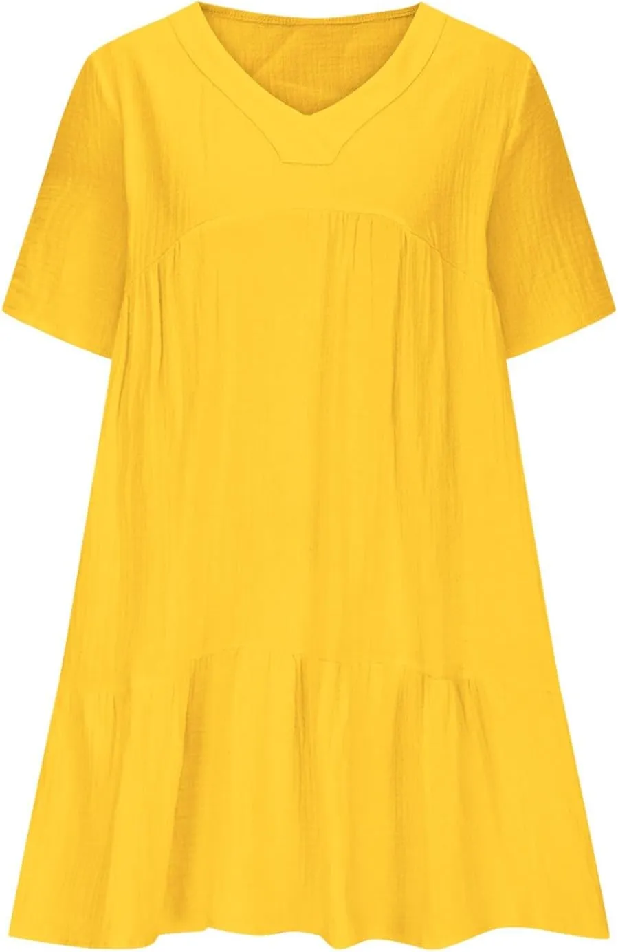 Women Summer Mini Dresses Short Sleeve V Neck Loose Smocked Tiered Flowy Pleated Cute Babydoll Dress with Pockets
