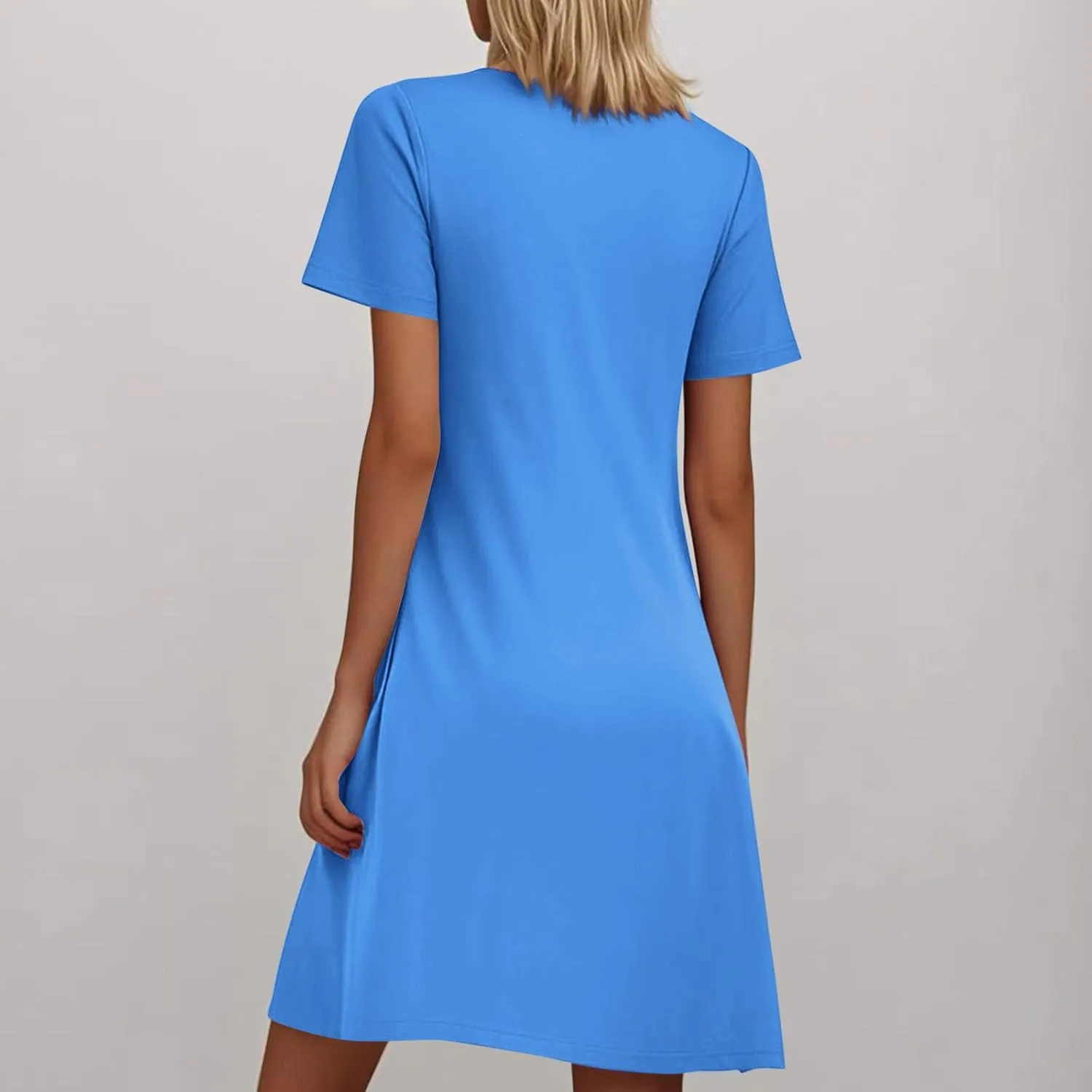 Women Summer T-Shirt Dresses Short Sleeve Pleated Front Swing A Line Dress Short Sleeve Causal Beach Vacation Dresses