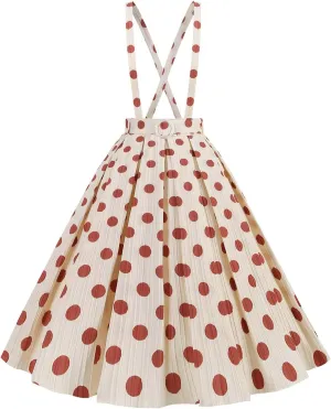 Womens 1950s Vintage High Waist Skirts Audrey Hepburn Style Tea Party A-Line Swing Dress Retro Strapy Skirt