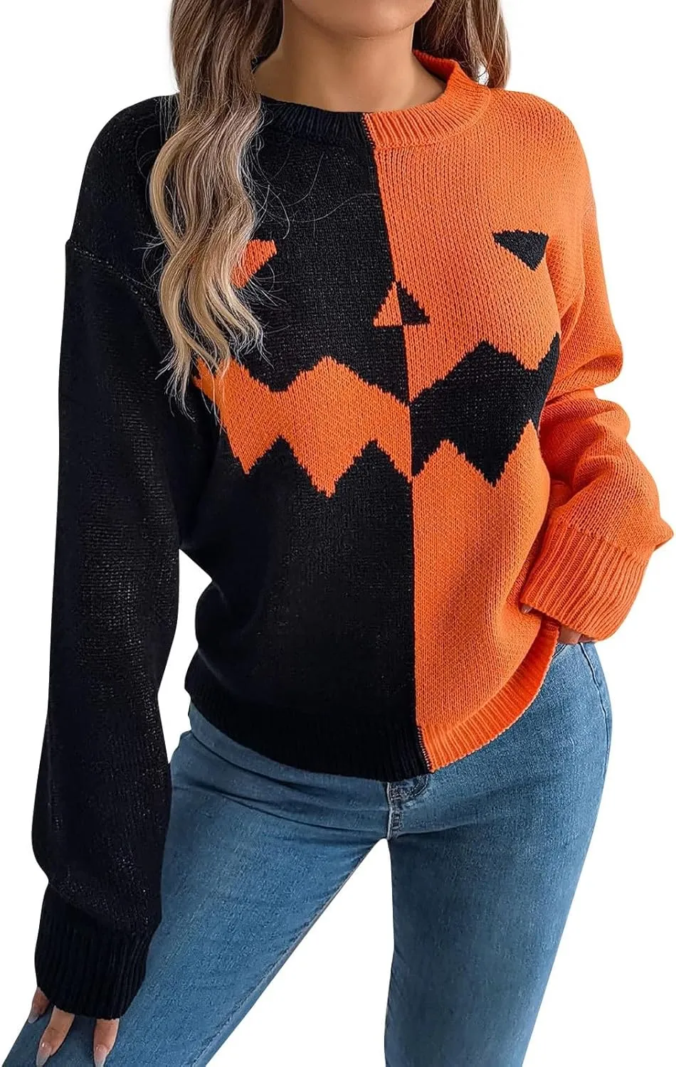 Women's 2024 Fall Fashion Turtleneck Long Sleeve Striped Ribbed Knit Loose Pullover Sweater Tops Crewneck Cozy Tops