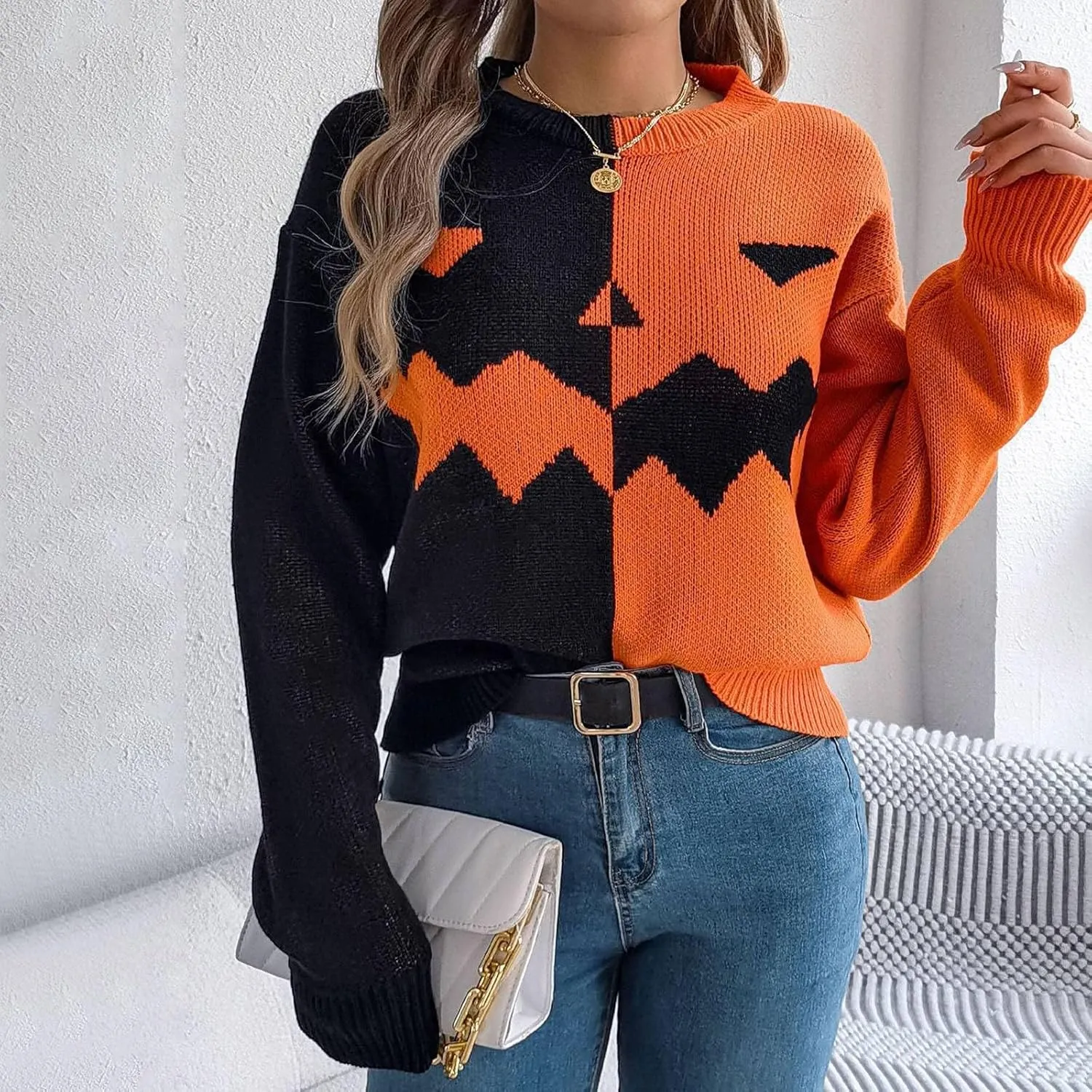 Women's 2024 Fall Fashion Turtleneck Long Sleeve Striped Ribbed Knit Loose Pullover Sweater Tops Crewneck Cozy Tops
