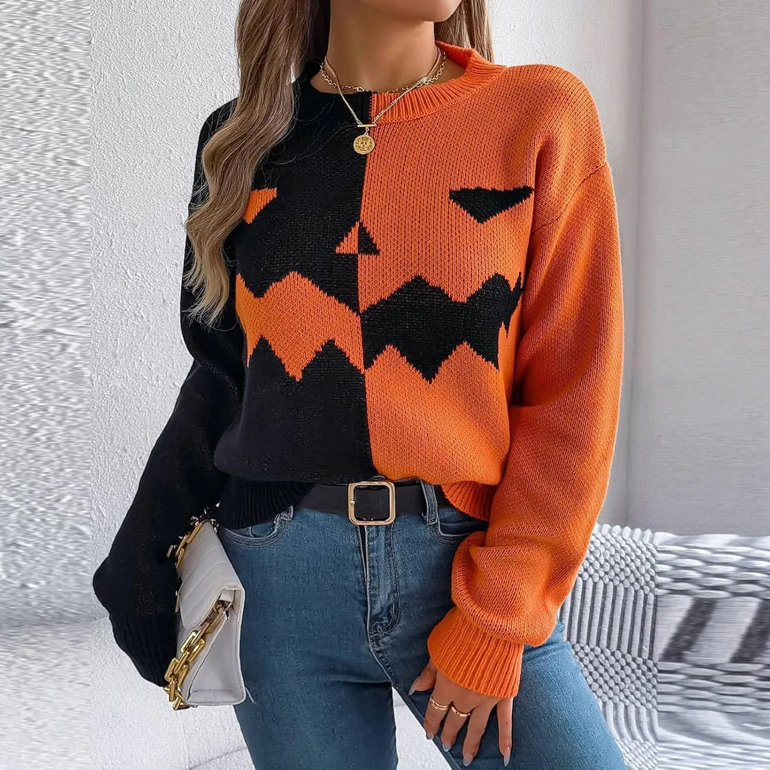 Women's 2024 Fall Fashion Turtleneck Long Sleeve Striped Ribbed Knit Loose Pullover Sweater Tops Crewneck Cozy Tops