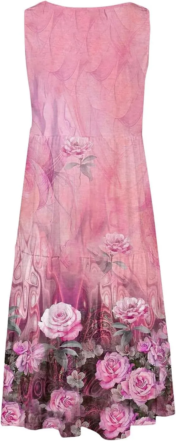 Women's 2025 Summer Casual Floral Dresses Sleeveless Boho Sundresses Vacation Loose Flowy Midi Dress