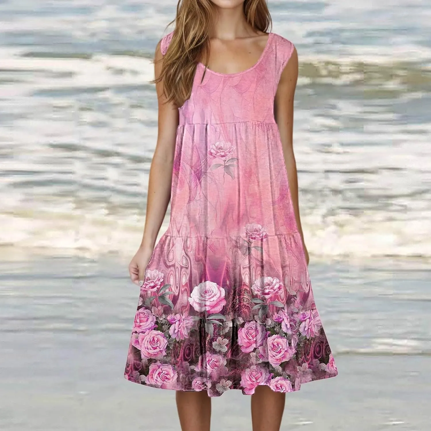 Women's 2025 Summer Casual Floral Dresses Sleeveless Boho Sundresses Vacation Loose Flowy Midi Dress