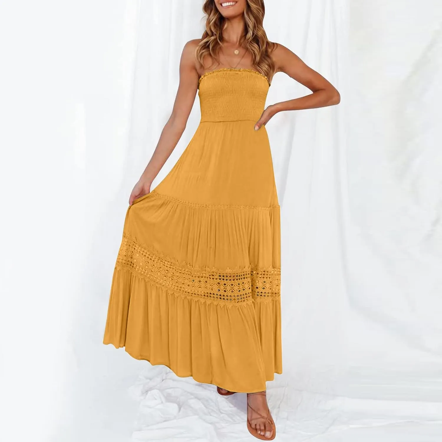 Women's 2025 Summer Dress Off Shoulder Sleeveless Wedding Guest Dresses Casual A Line Flowy Long Maxi Sundress