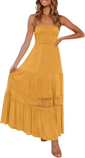 Women's 2025 Summer Dress Off Shoulder Sleeveless Wedding Guest Dresses Casual A Line Flowy Long Maxi Sundress
