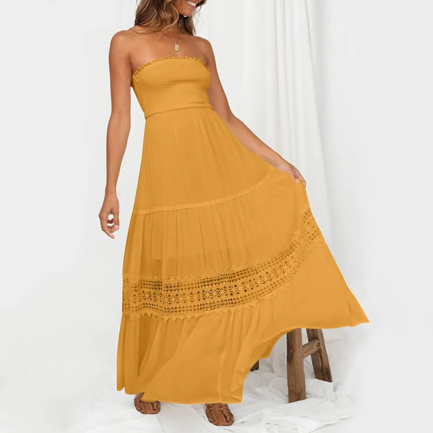 Women's 2025 Summer Dress Off Shoulder Sleeveless Wedding Guest Dresses Casual A Line Flowy Long Maxi Sundress