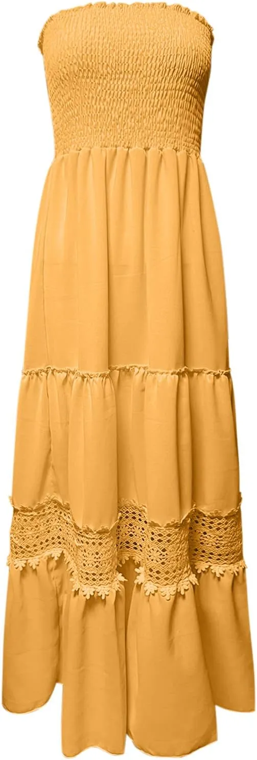 Women's 2025 Summer Dress Off Shoulder Sleeveless Wedding Guest Dresses Casual A Line Flowy Long Maxi Sundress