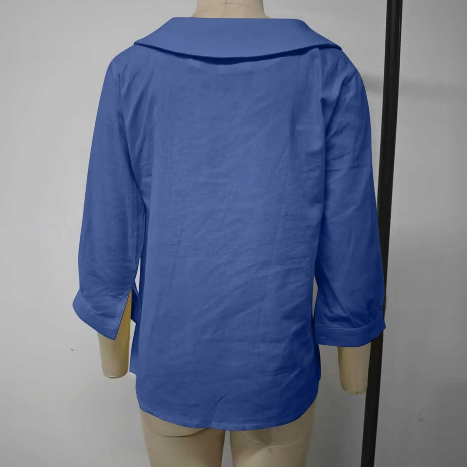 Womens 3/4 Sleeve Tops Button Down Crewneck Tunic Pullover Fashion Oversized Flowy Hem T-Shirts Cotton Linen Tees
