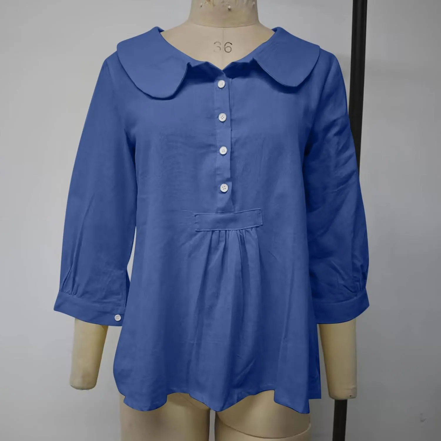 Womens 3/4 Sleeve Tops Button Down Crewneck Tunic Pullover Fashion Oversized Flowy Hem T-Shirts Cotton Linen Tees