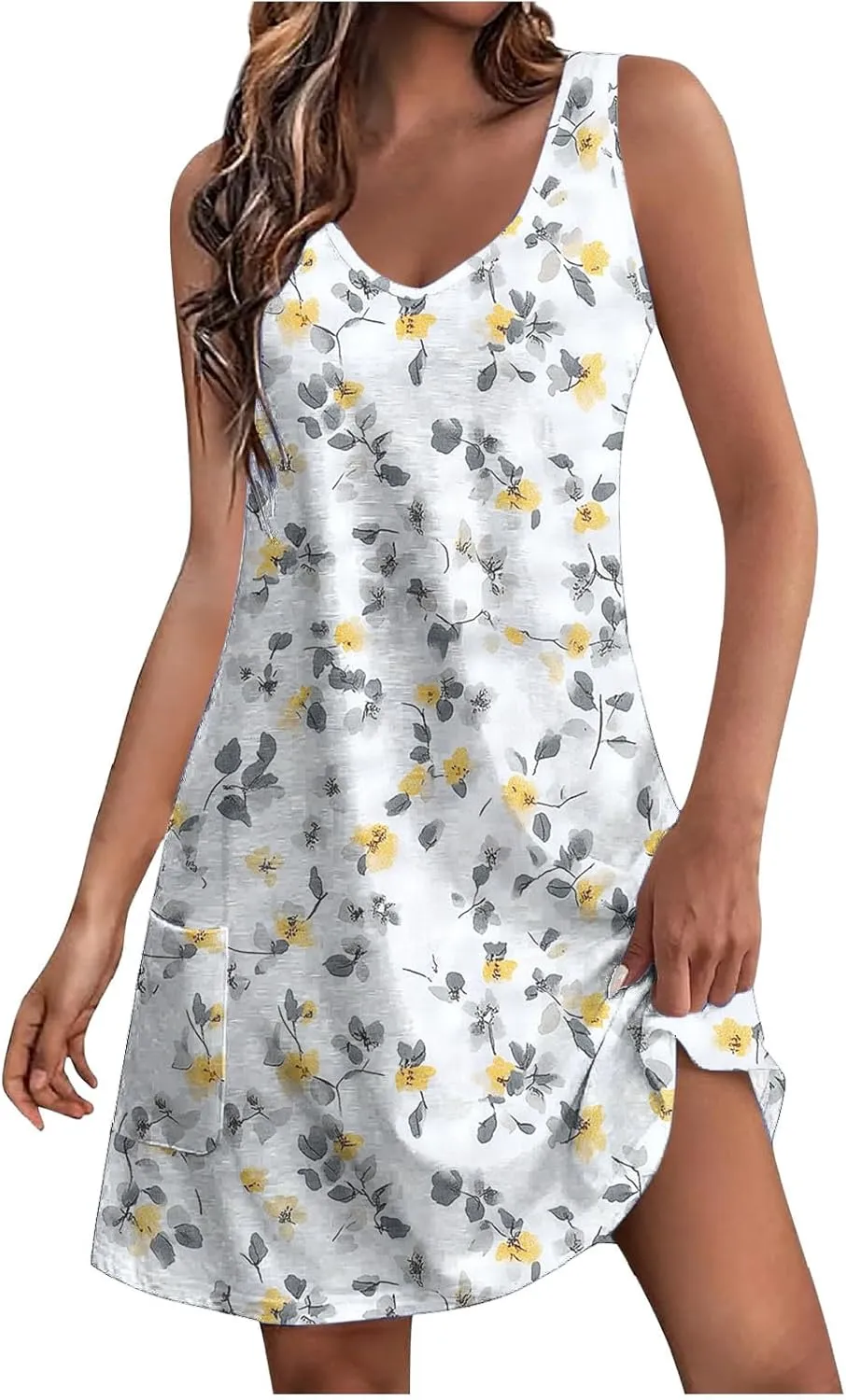 Womens Beach Dresses Trendy Swimsuit Cover Ups Sleeveless Vacation Dresses Floral Flowy Mini Dress Swing Dresses