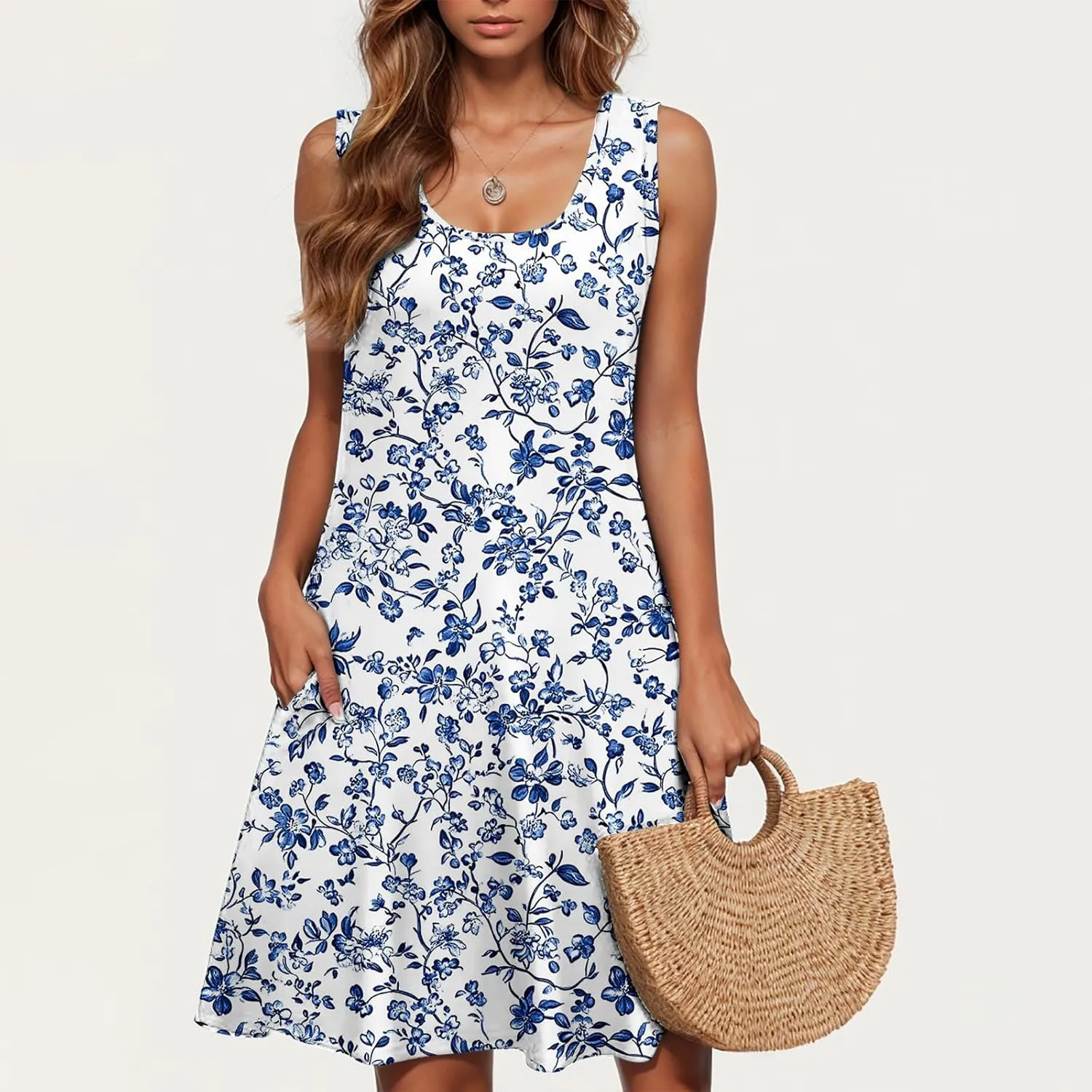 Women's Beach Dresses Trendy Swimsuit Cover Ups Sleeveless Vacation Dresses Floral Swing Mini Dress Flowy Dresses