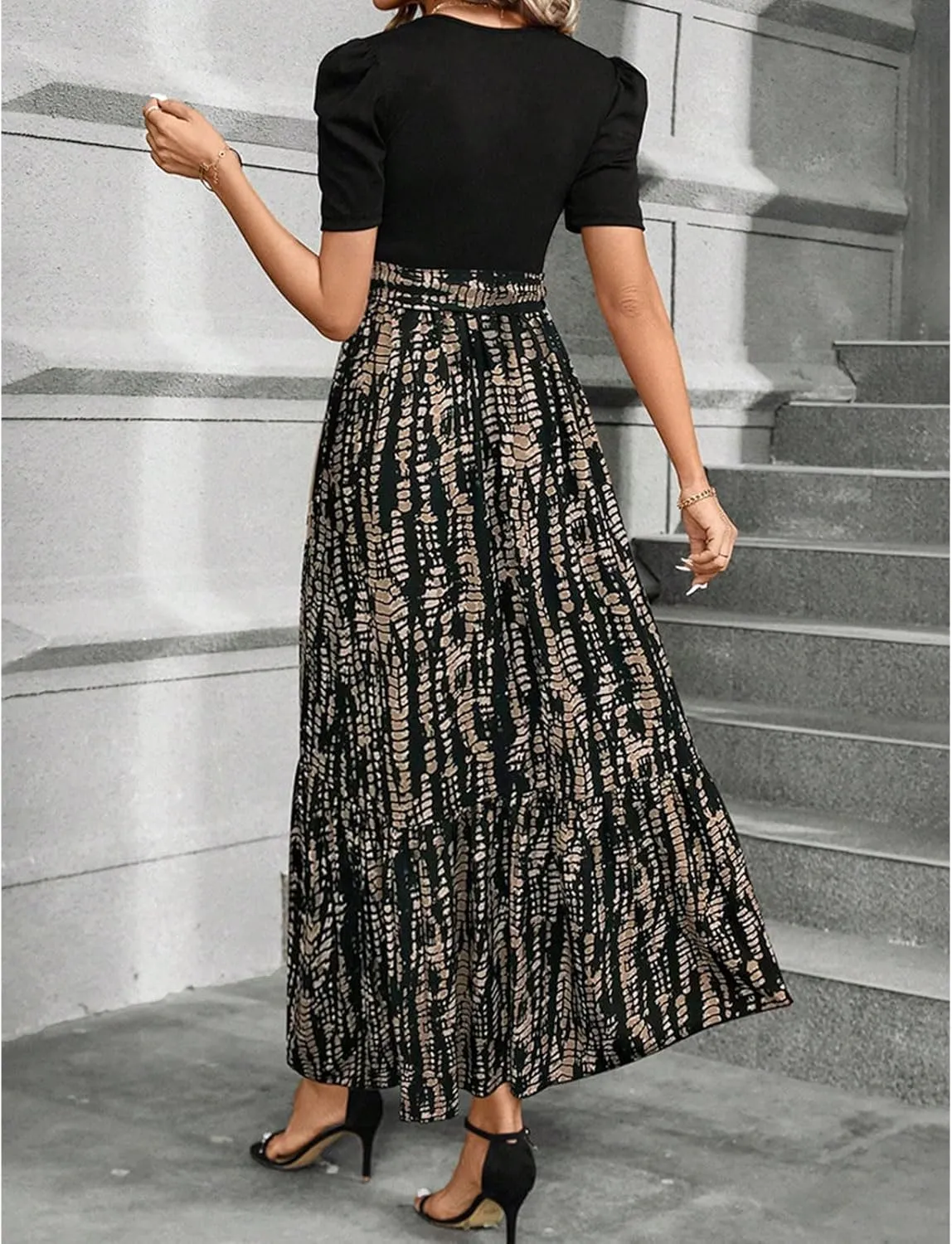 Womens Boho Dresses Spring Summer Floral Print Maxi Dress with Belt Beach Vacation Dresses for Wedding Guest 2025