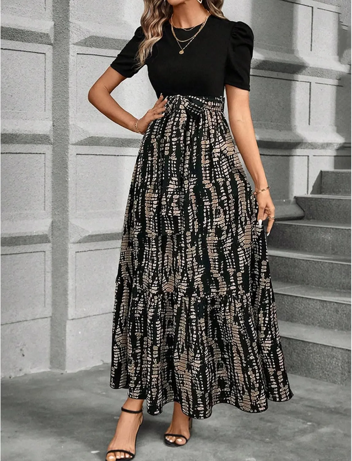 Womens Boho Dresses Spring Summer Floral Print Maxi Dress with Belt Beach Vacation Dresses for Wedding Guest 2025