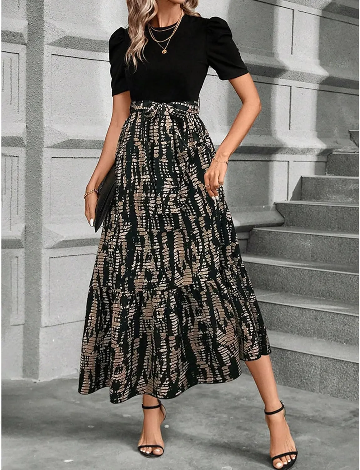 Womens Boho Dresses Spring Summer Floral Print Maxi Dress with Belt Beach Vacation Dresses for Wedding Guest 2025