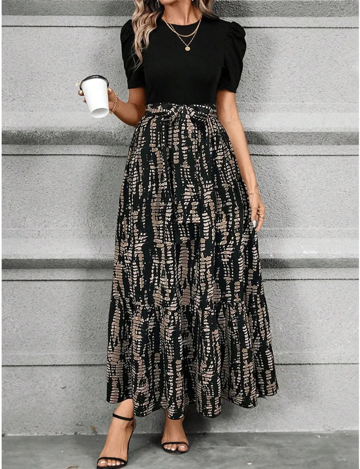 Womens Boho Dresses Spring Summer Floral Print Maxi Dress with Belt Beach Vacation Dresses for Wedding Guest 2025