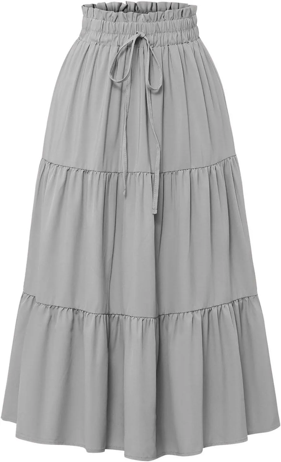 Women’s Boho Elastic High Waist Pleated A-Line Flowy Swing Tiered Maxi Long Skirt Dress with Pockets