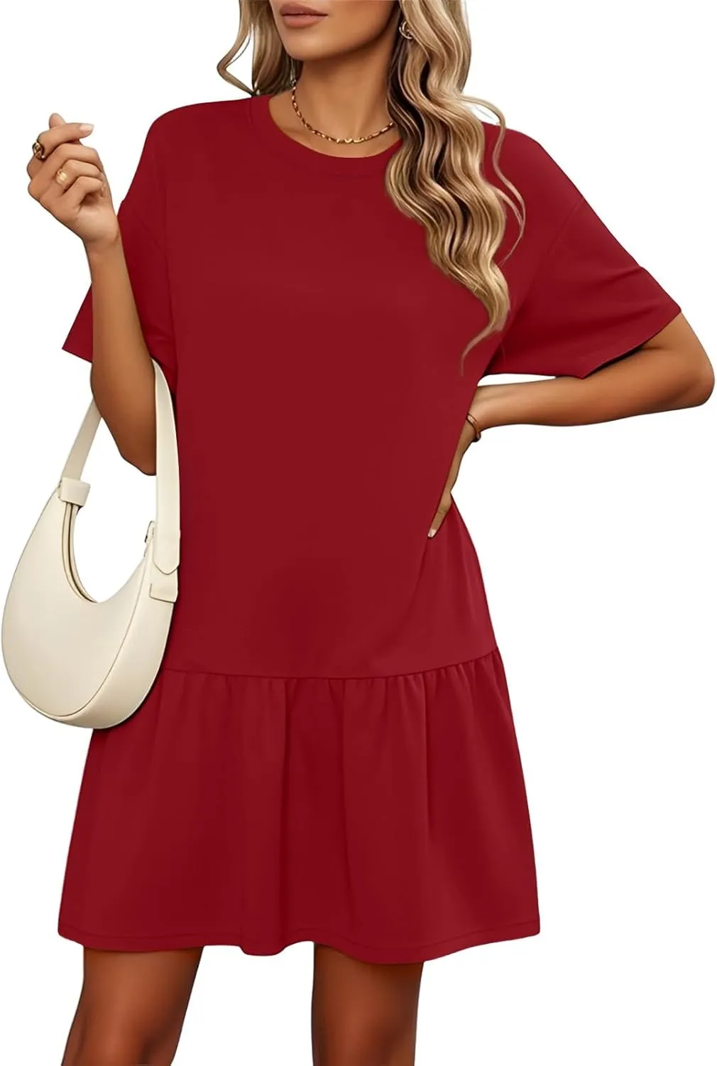 Women's Boho Floral Short Sleeve T Shirt Dress 2025 Summer Casual Loose Swing Tshirt Midi Dresses with Pockets