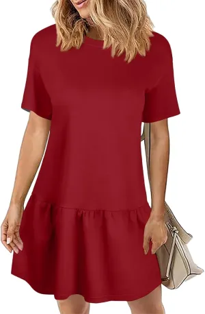 Women's Boho Floral Short Sleeve T Shirt Dress 2025 Summer Casual Loose Swing Tshirt Midi Dresses with Pockets
