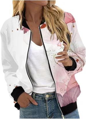 Womens Bomber Jacket 2024 Casual Coat Fall Trendy Lightweight Zip Up Long Sleeve Outerwear Windbreaker with Pocket
