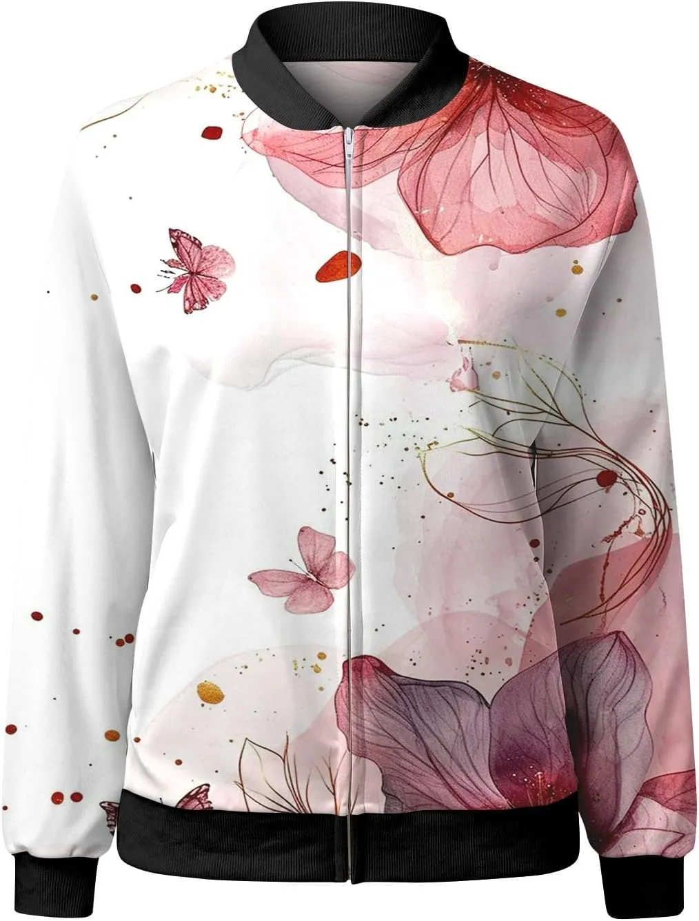 Womens Bomber Jacket 2024 Casual Coat Fall Trendy Lightweight Zip Up Long Sleeve Outerwear Windbreaker with Pocket